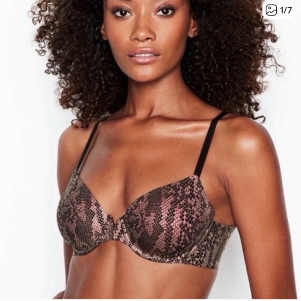 Victoria's Secret Bra Size 38D Push Up Iridescent Python Snake Black Pink Sexy